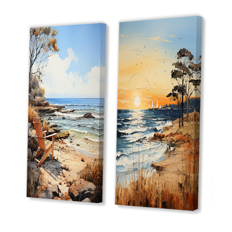 «Coastalbeach Beach Bliss Pointillism», 2 pièces sur toile, Toile tendue, H 40 po x l 40 po