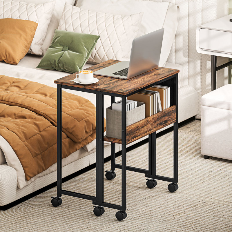 HOMCOM Folding Desk with Storage Shelf and Bag 63 cm Rustic Brown, 75cm H x 63cm W x 50cm D, Rustic Brown/Black