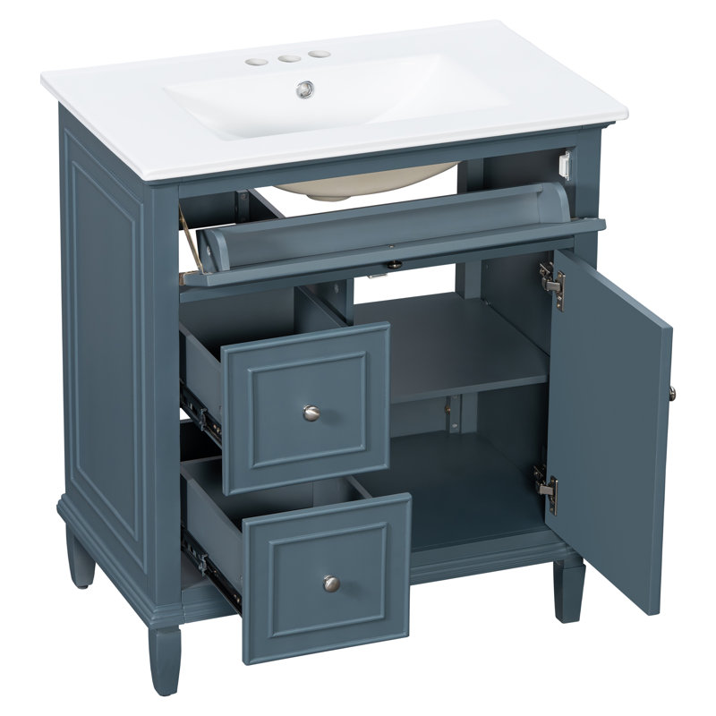 24" Bathroom Vanity With Sink, Silver, Blue Gray, 30"