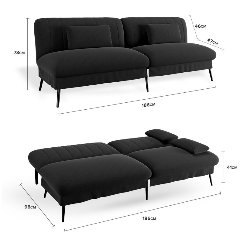 2 Seater Fabric Sofa, Black