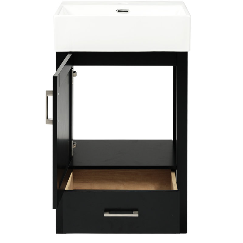 Meuble-lavabo noir 20,03 po avec lavabo en céramique, structure en bois massif, charnières à fermeture en douceur et tiroir pour une meilleure qualité de fabrication, tiroirs, conception à dossier ouvert
