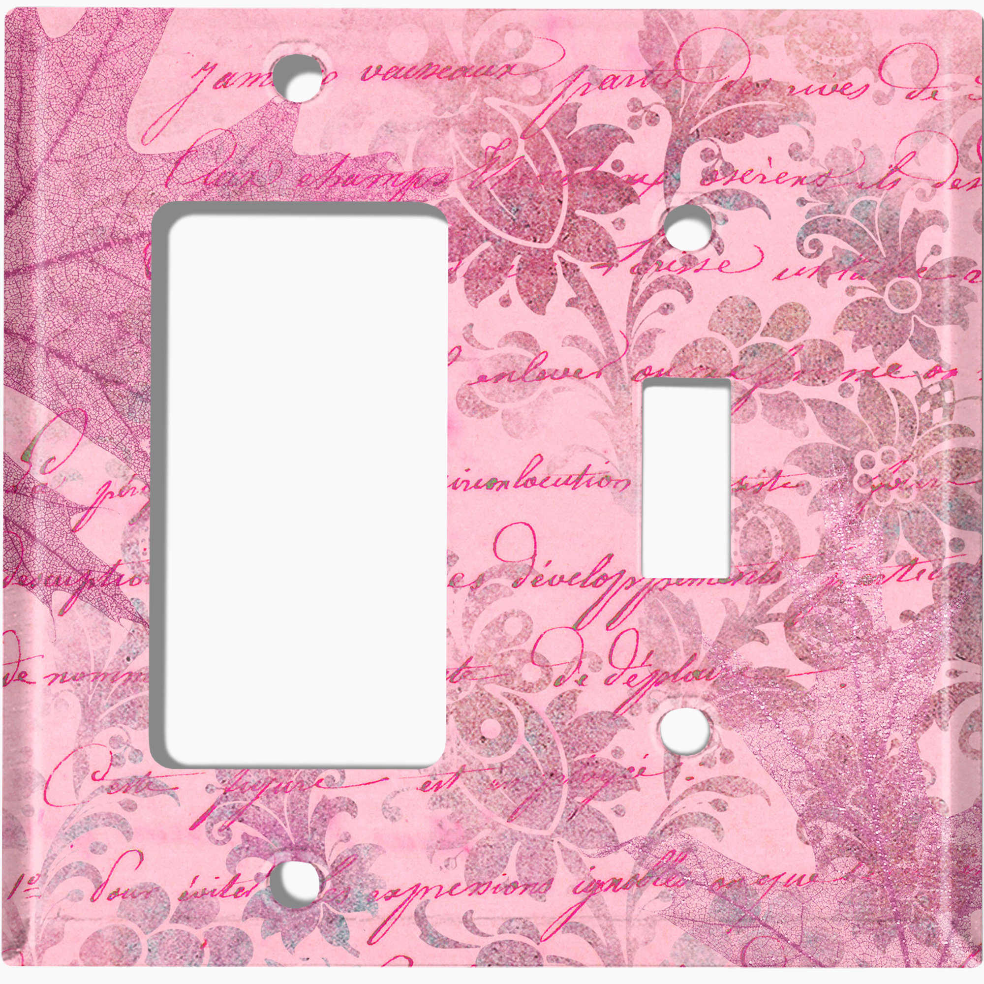 WorldAcc Metal Light Switch Plate Outlet Cover (Pink Leaf Letter ...