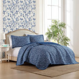 Laura Ashley Stripe Perfection Cotton Reversible Quilt Set