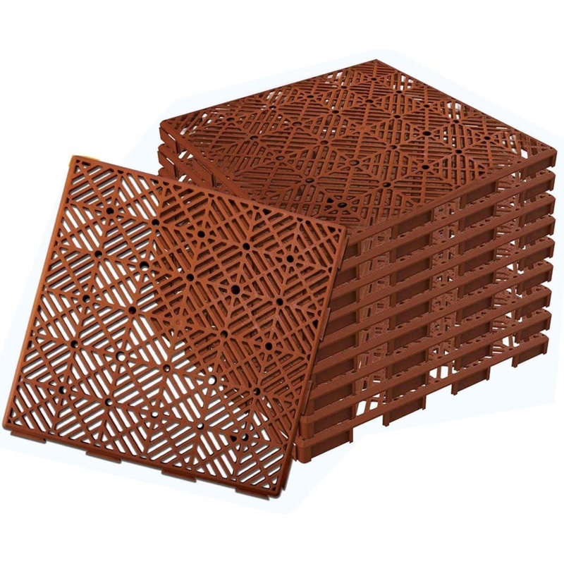 Caimon Terracotta Mesh Effect Interlocking Garden Tiles Lawn Pack Of 10 Plastic Outdoor Decking Tiles 