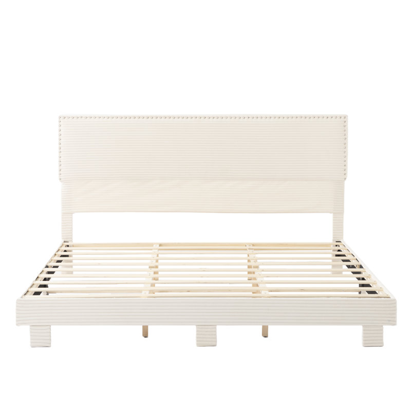 Cadre de lit plateforme très grand en lin pour chambre à coucher, tête de lit capitonnée avec support à lattes de bois et tête de lit réglable