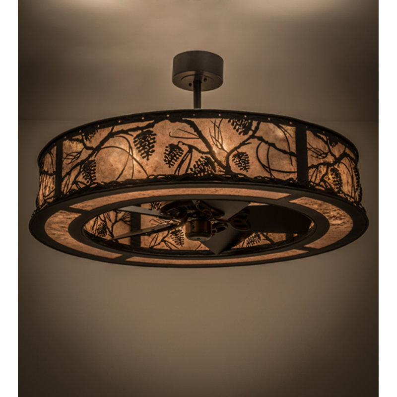 Whispering Pines Downrod Ceiling Fan, 25" H x 45" W x 45" D, Black/Silver Mica, Textured Black