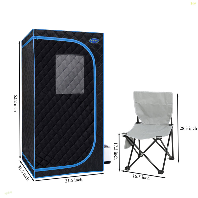 Portable Black Full Size Steam Sauna Tent–Personal Home Spa, With Steam Generator, Remote Control, Foldable Chair, PVC Pipes. Easy To Install,Fast Heating, With FCC & UL Certification