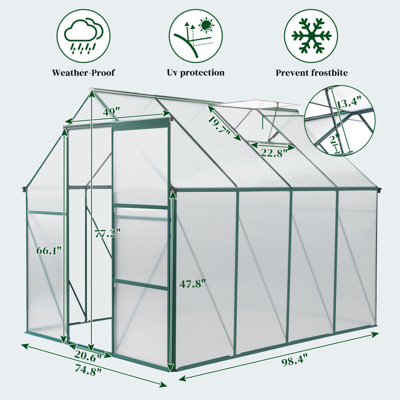 74.8" W x 98.4" D Greenhouse, Green