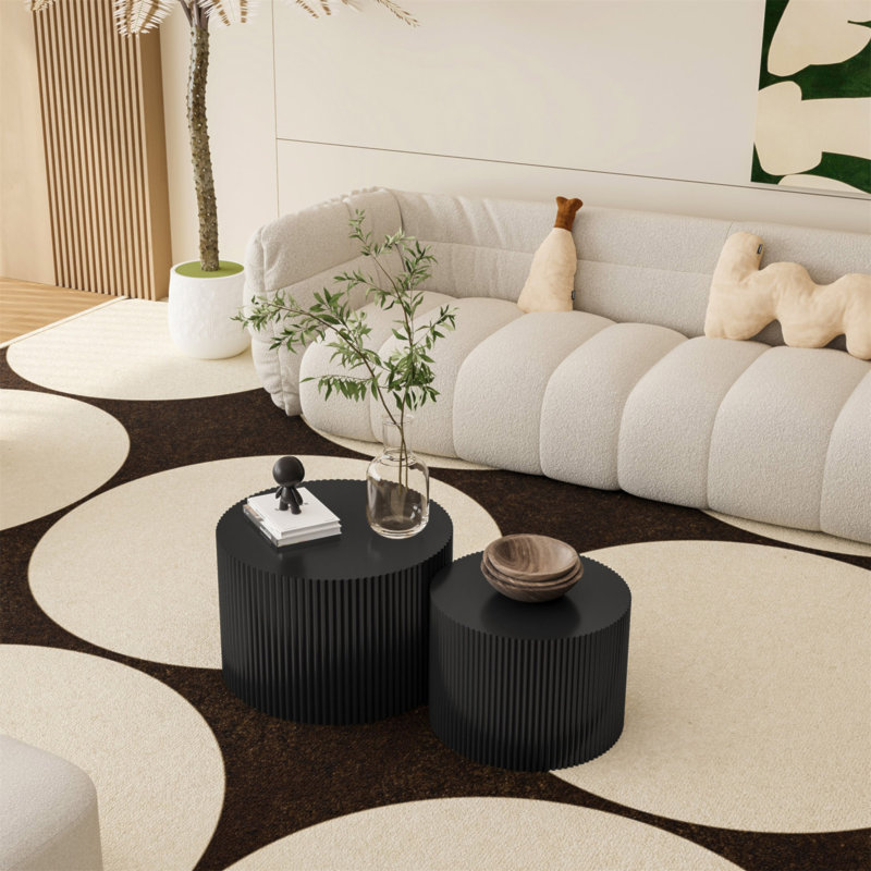 Ensemble de table basse gigogne à rayures Wave pour salon, chambre à coucher (ensemble de 2 pièces), Black
