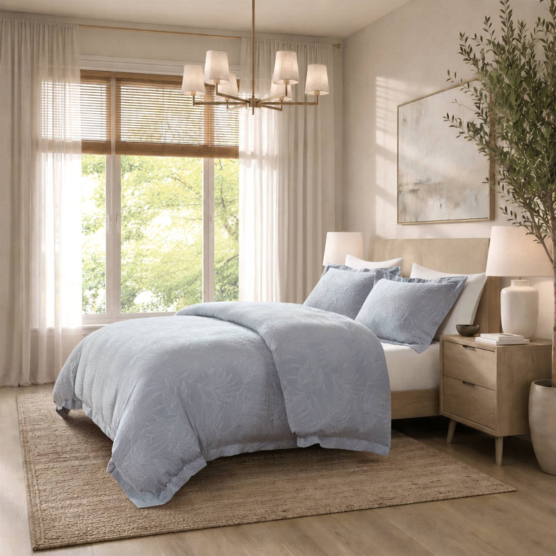 Ensemble de literie Serene TENCEL en coton jacquard botanique, Double/Grand