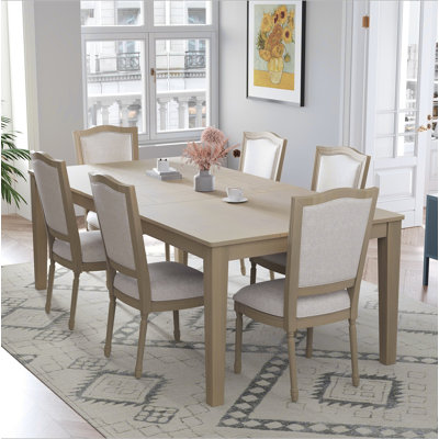 Ensemble de table de salle à manger extensible 78,1 pouces Rustic 7 pièces avec rallonge amovible de 18 pouces, 6 chaises de salle à manger rembourrées, 2 tiroirs intégrés