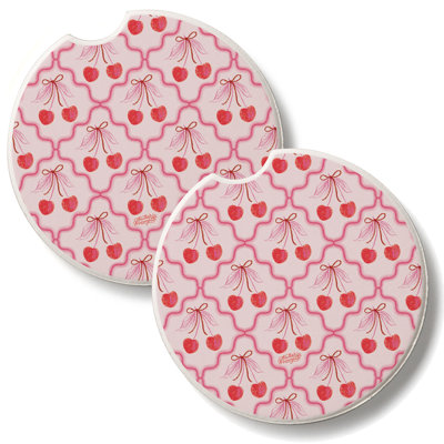 Sketched Cherries 2 Pack Absorbent Stone Car Coasters