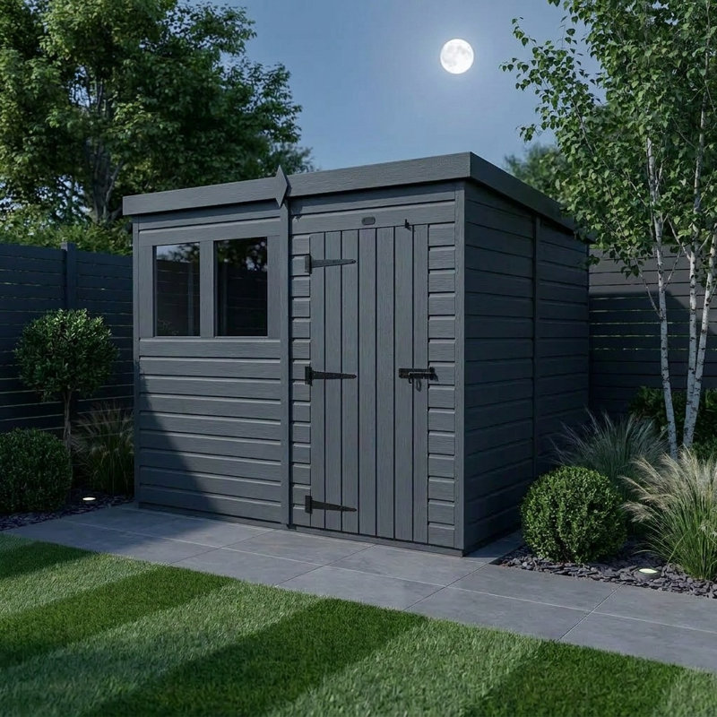 Total Sheds 8ft x 8ft Composite Pent Garden Shed - Single Door - With Windows - EPDM Rubber Roof - UK Manufactured