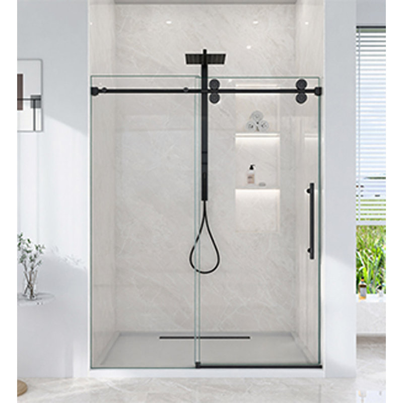 Porte de douche coulissante simple sans cadre de 44 à 48 po x H 76 po - Verre trempé transparent de 5/16 po (8 mm), conception à dérivation