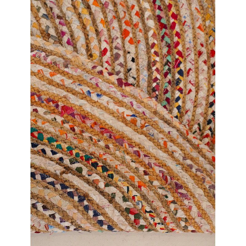 Hand Braided Cotton & Jute Contemporary Light Multicolor Indoor / Outdoor Round Area Rugs, Round 5'x5'