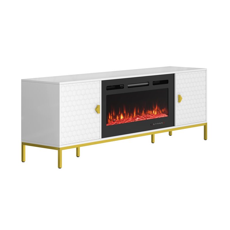 Sajani TV Stand for TVs up to 80" with 36" Electric Fireplace Included, White