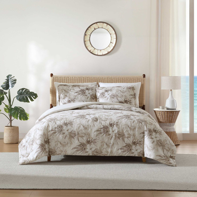 Tommy Bahama Beachway Blooms Cotton Reversible Comforter Set, Beige, Queen Comforter + 2 Standard Shams