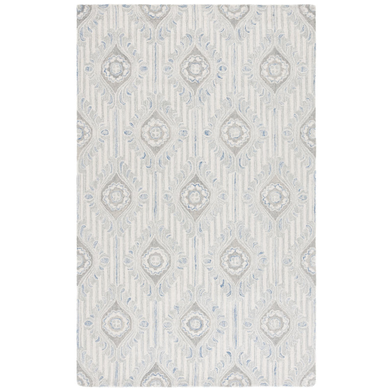 Faust 405 Hand Tufted Wool/Viscose/Cotton Damask Rug in Light Gray/Blue, Round 6'