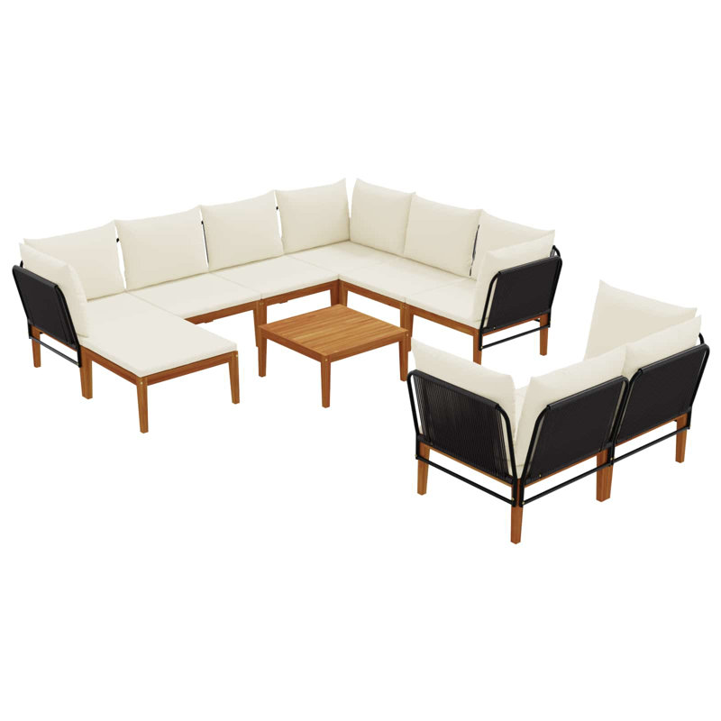  Garden Lounge Set Solid Acacia Wood & Rope Sofa Outdoor Furniture Patio, Cream White, Natural/Black