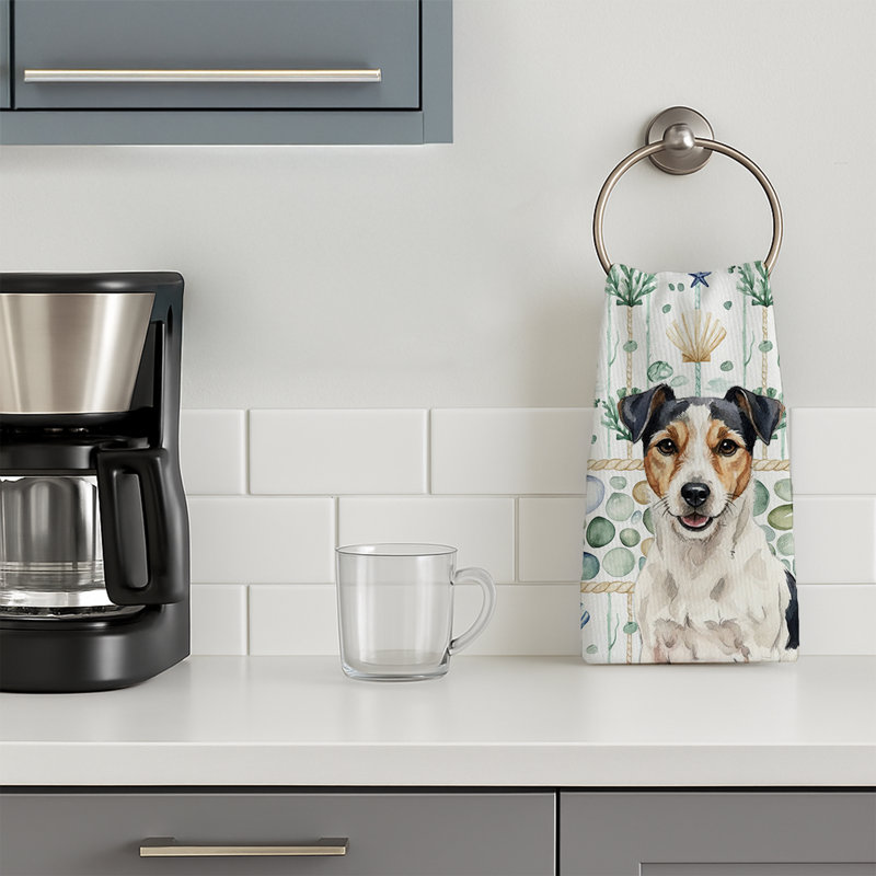 Serviette de cuisine blanche en verre de mer à épagneul tibétain blanc, Parson Russell Terrier