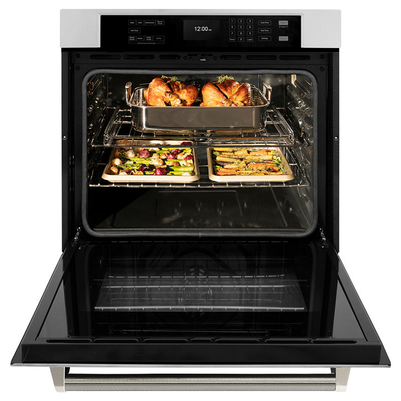 ZLINE Autograph 30 in. True Convection Single Wall Oven in Stainless Steel & Nickel Helix Handle