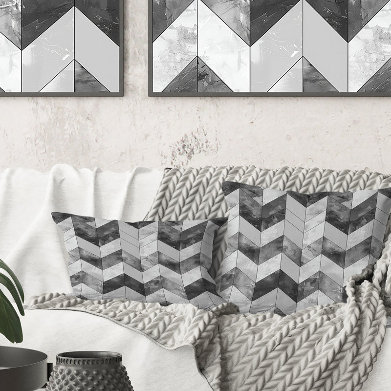 White And Gray Chevron - Glam Throw Pillow, 18" x 18"
