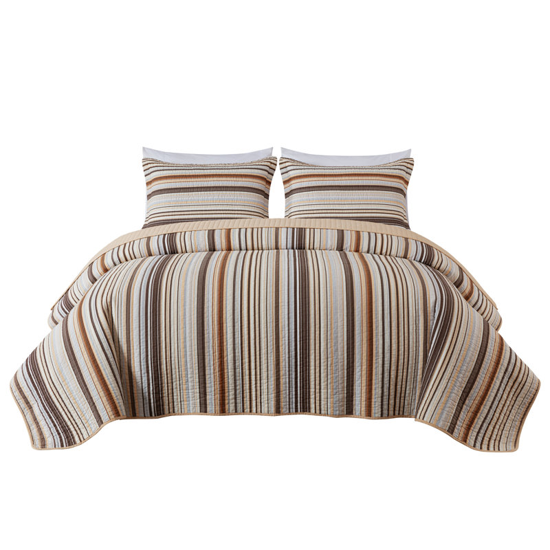 King Size Multi-Color Cotton Striped Reversible Quilt Set