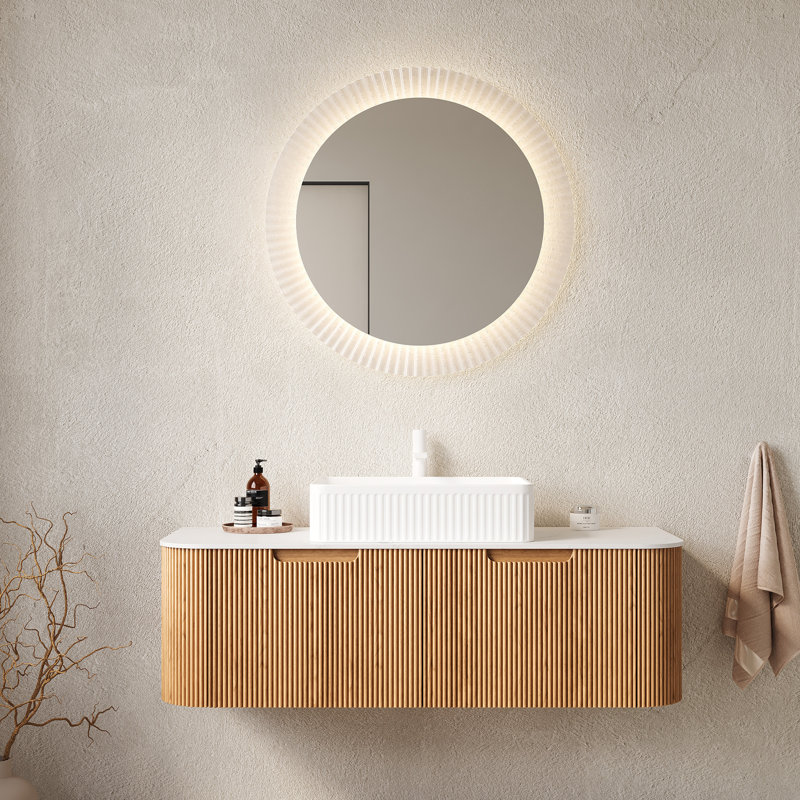 Meuble-lavabo 48 po avec armoire, lavabo rectangulaire en céramique blanche, 2 tiroirs, rayé 3D naturel, pré-assemblé, comptoir, système de fermeture en douceur, grain de bois facile à installer, lavabo, contreplaqué, grand