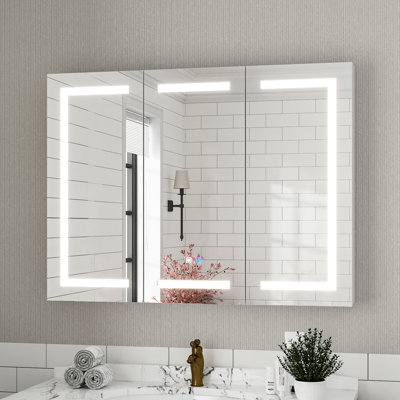 Pharmacie de salle de bain éclairée avec miroir réglable et tablettes réglables l 47,2 po x H 35,4 po H
