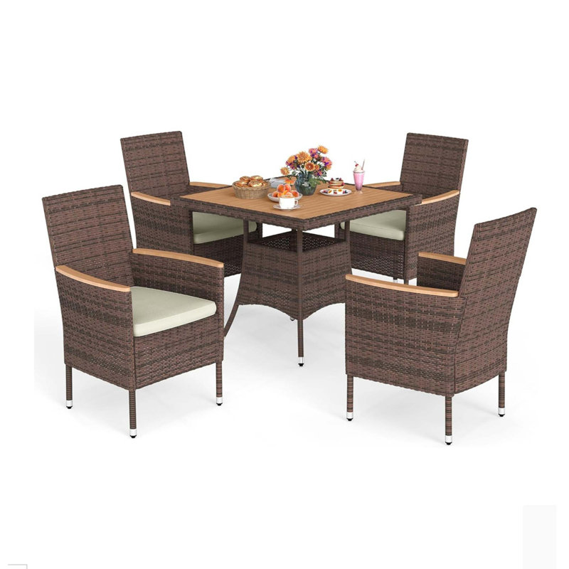 All-Weather 5-Piece Patio Dining Set with Acacia Wood Table