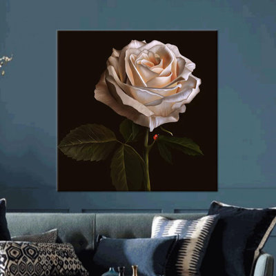 Art mural moderne sur toile en forme de rose blanche moderne avec détail de coccinelle - cadeau idéal pour la décoration de bureau