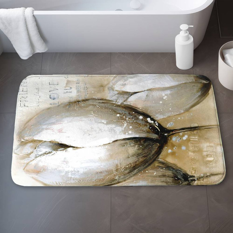 Three tulips with typography Bath Mat with Non-Slip Backing - Quick Dry Memory Foam Bathroom Rug - Absorbent - Modern Plush Spa-Style - Machine Washable