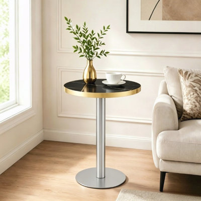 Table de bistro ronde moderne, petite table à manger avec pied central pour 2 personnes, coin salon luxueux.
