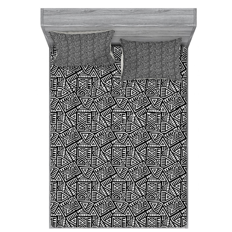 Microfiber Geometric Sheet Set, Full Sheet Set with Fitted Sheet