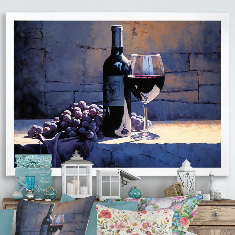 Syrahs Shadow - Wine, reproduction d'art sur toile, Cadre simple blanc, H 34 po x l 44 po x P 1,5 po