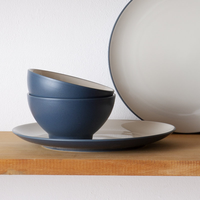 Blue and White Ceramic 12-Piece Dinnerware Set, Service for 4