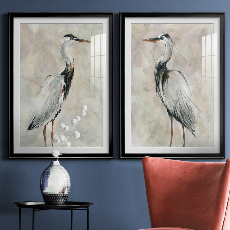 Crane at Dusk I - ensemble de 2 reproductions, Papier avec cadre érable, H 37,5 po x l 55 po, Black