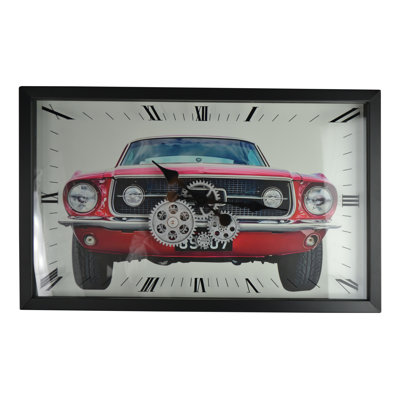 22" Moving Gear Wall Clock Red Mustang