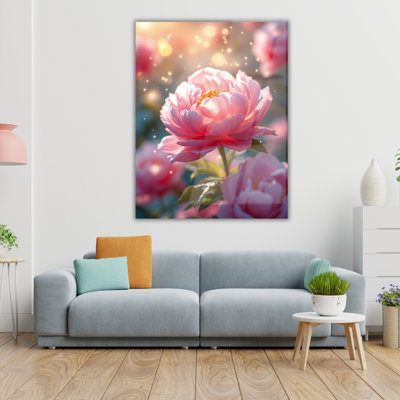 Art mural en verre trempé rose pivoine