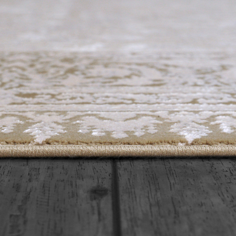 Tapis oriental beige / ivoire fabriqué à la machine, Rectangle 6 pi 7 po x 9 pi 6 po