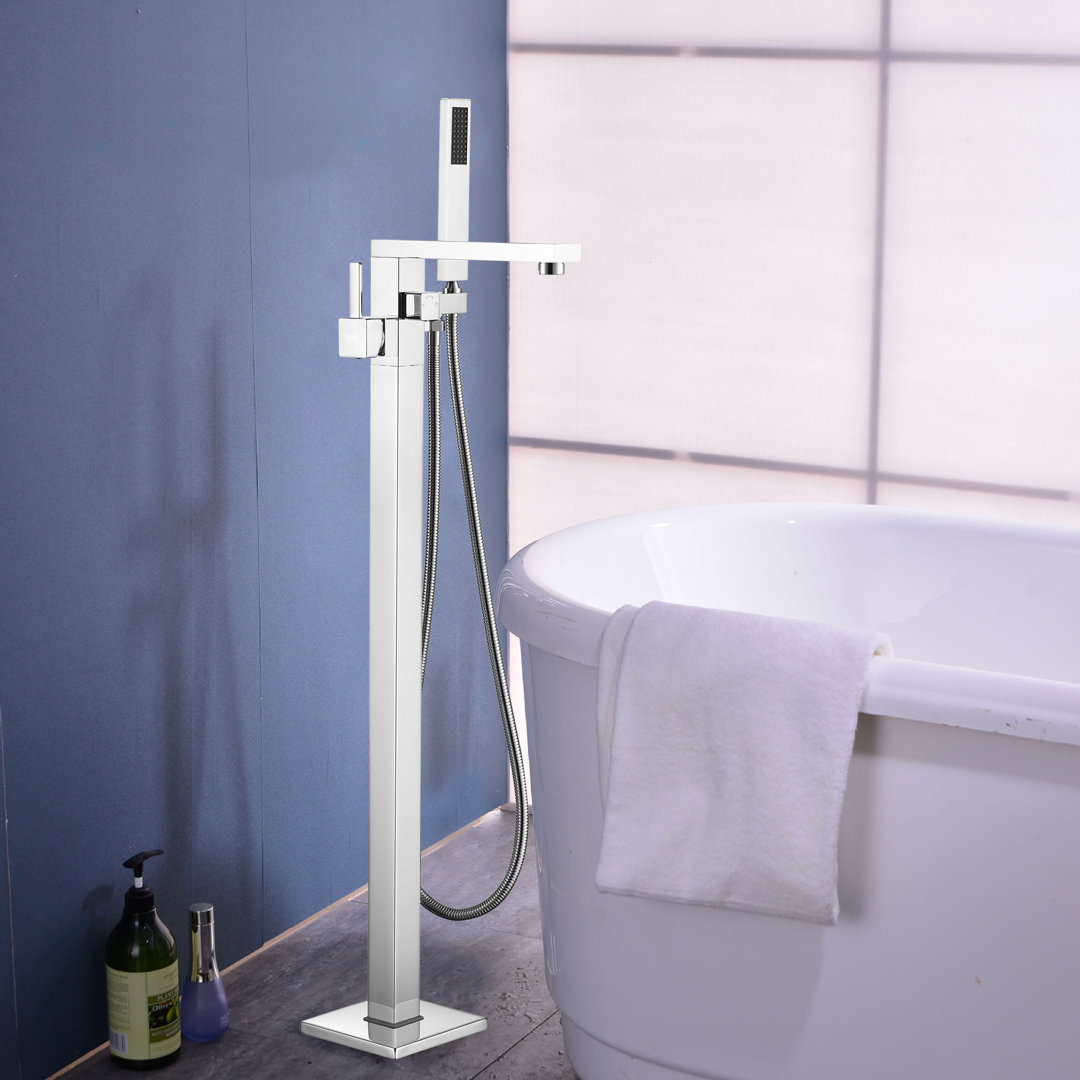 Single Handle Floor Mounted Tub Filler Trim with Handshower Vanity Art 