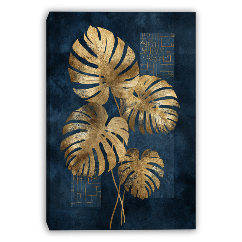 Toile tendue Golden Monstera, H 36 po x l 24 po x P 1,5 po