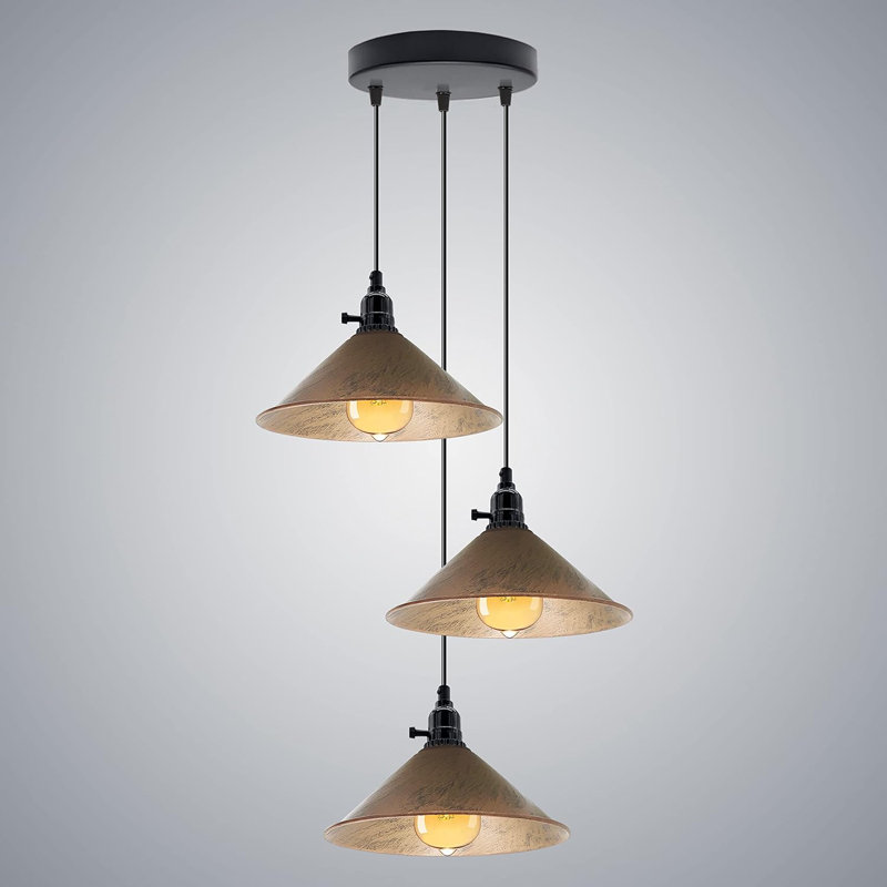 3-Light Cone Pendant Light – Industrial Kitchen Island Ceiling Fixture with Adjustable Height & E27 Bulbs, Yes