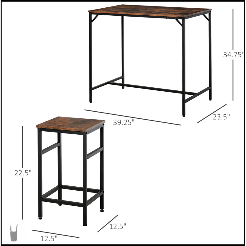 5-Piece Industrial Dining Table Set, Bar Table & 4 Stools, Durable And Stylish For Modern Kitchens And Entertaining Spaces