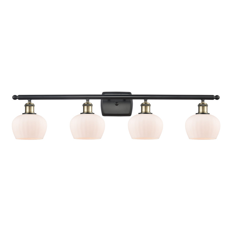 Éclairage de salle de bain à intensité variable 4 lumières Lyman, Ampoule DEL 6 watts Vinage, Laiton antique noir, Blanc mat