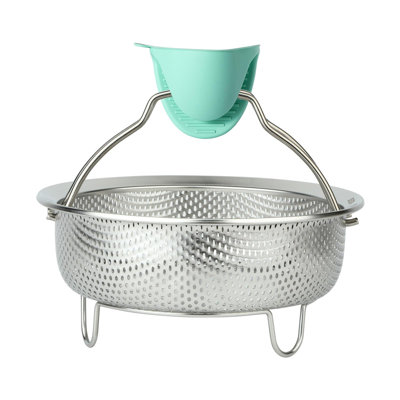 Steamer Basket, Vegetable & Dumpling Steamer Insert for Pots, Instant Pot Accessories with Handles & Feet, Multi-Purpose Mesh Strainer for Cooking, Fruits, (Silvery)