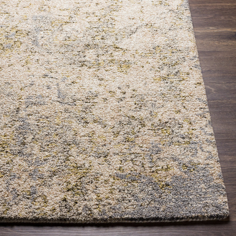 Abstract Handmade Tufted Area Rug in Beige, Rectangle 10' x 14'
