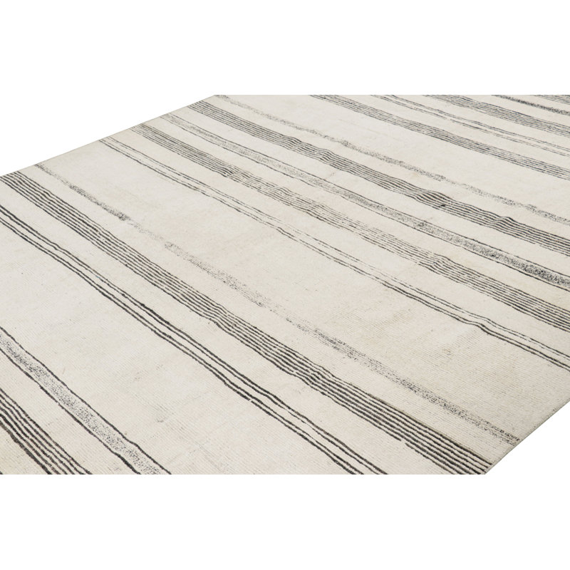 Rug & Kilim’S Modern Rug In White With Black Textural Stripes And Accents