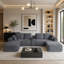 Canapé d'angle 125'' avec deux poufs, canapé infonuagique avec assise profonde, canapé en forme de U avec porte-gobelets et ports USB, canapés en velours côtelé pour salon, gris-542219875