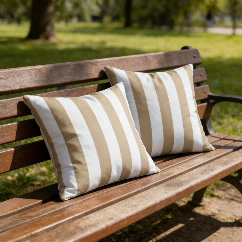 Indoor / Outdoor Square Cushion, Beige/White